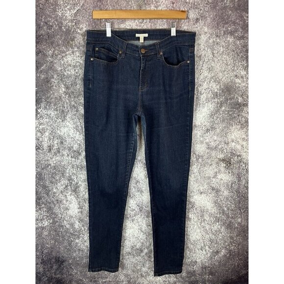 Eileen Fisher Skinny Jeans Size 12 High Waist Dark Blue Denim Organic Stretch - Picture 1 of 11